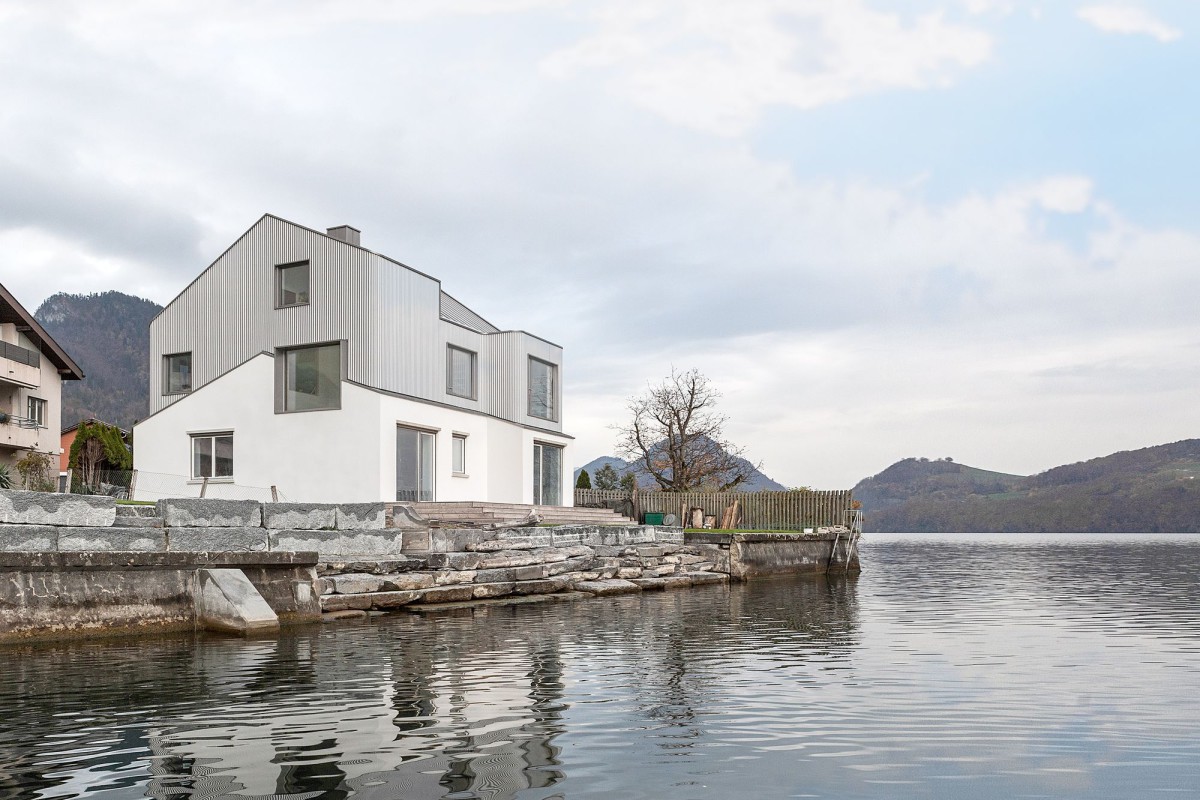 Stereo Architektur . LAKESIDE HOUSE IN ALPNACHSTAD . Lucerne afasia Lukas Schaffhuser  (1)